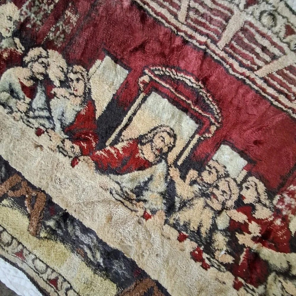 Vintage The Last Supper Velvet Tapestry Jesus Religious Wall Hanging Rug Italy